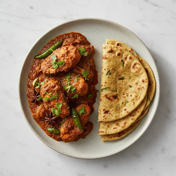 Fish bhuna masala with methi roti